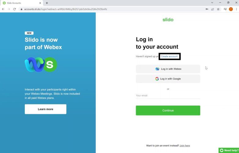 6.CreateaccountinSlido